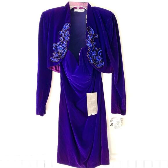 Vintage Y2K Zum Zum Purple Velvet Strapless Sequin Dress Bolero Jacket NWTS 12 - Picture 1 of 10